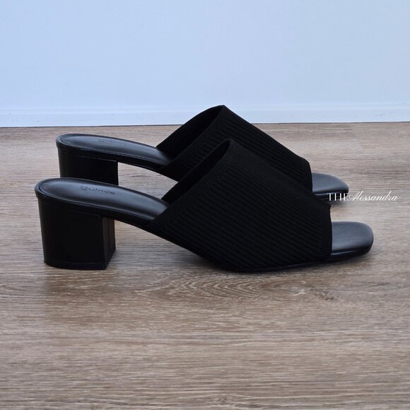 Quince Italian Leather & Eco Knit Heeled Mule Black Size 8 New Without Box - Picture 5 of 14
